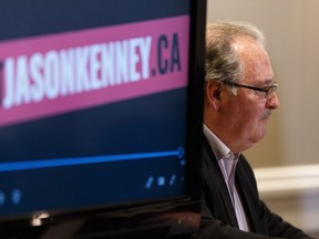 Edmonton-Highlands-Norwood MLA Brian Mason and NDP minister of transportation unveils a website called thetruthaboutjasonkenney.ca during a news conference in Edmonton, on Thursday, Feb. 14, 2019.