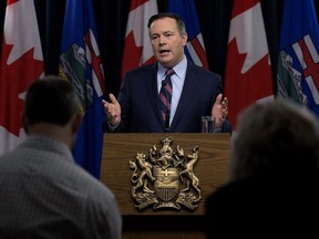 United Conservative Party Leader Jason Kenney responds to the province's crude-by-rail announcement during a news conference at the legislature in Edmonton on Tuesday, Feb. 19, 2019.