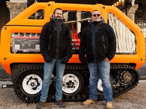 Venturi Automobiles North America president Xavier Chevrin (left) and CEO Gildo Pallanca Pastor, seen in Edmonton on Thursday, Feb. 21, 2019, will use their company's Antarctica electric vehicle to symbolically cover the last 42km leg of a 1934 expedition by explorer Charles Bedaux from Dease Lake to Telegraph Creek, B.C., crewed by Canadian Astronaut Chris Hadfield, Prince Albert II of Monaco and Chevrin. Photo by Ian Kucerak/Postmedia