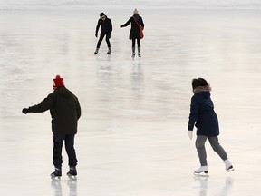 Skaters hit the ice at Hawrelak Park in Edmonton, on as the temperature hits -4 Celcius on Friday, Feb. 22, 2019. Photo by Ian Kucerak/Postmedia