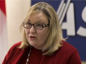 Susan Hughson, seen speaking to media in a 2018 file photo, said there is little police could have done to prevent the death of a woman who died of a stroke suffered in a holding cell in 2017.