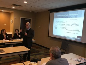 City of Edmonton chief economist John Rose presents his 2019 economic outlook for the City of Edmonton at the North Edmonton Business Association forecast event on Wednesday, Feb. 6, 2019.