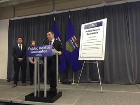 United Conservative Party Leader Jason Kenney announces his public health guarantee at the  Matheson Seniors Residence, 11445 135 St. NW, in Edmonton on Wednesday, Feb. 20, 2019.
