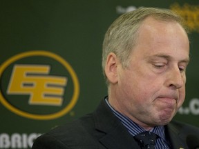 Eskimos President and CEO Len Rhodes announces that Eskimos’ General Manager Ed Hervey has been fired, during a press conference at Commonwealth Stadium, in Edmonton Friday April 7, 2017.