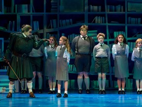 John Ullyatt, left, stars as Miss Trunchbull in the Citadel's production of Matilda, The Musical, playing until March 17 in the Shoctor theatre.