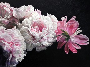 Garden Peonies by Robert LeMay, 40-inch by 60-inch oil on canvas.