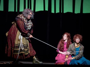 The Witch (Robert Clark), Gretel (Lida Szkwarek) and Hansel (Andrea Hill) in Edmonton Opera's new production of Humperdinck's Hansel and Gretel at the Jubilee on Saturday (Feb 2).