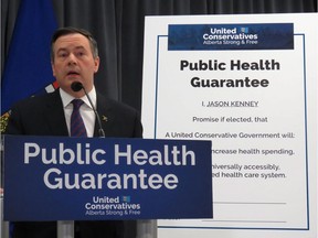 United Conservative Leader Jason Kenney unveils the broad policy plans in Edmonton, Wednesday, Feb.20, 2019 for his party's health platform ahead of Alberta's election campaign.