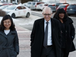 Alberta Party Leader Stephen Mandel arrives for a news conference in Edmonton after being declared eligible by the courts to run in the upcoming provincial election on Monday, March 4, 2019.