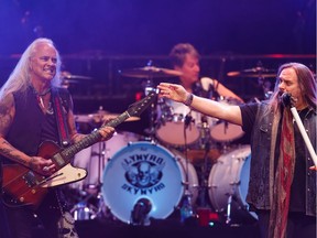 Singer Johnny Van Zant (right) and guitarist Rickey Medlocke of Lynyrd Skynyrd perform at Rogers Place on their Last of the Street Survivors Farewell Tour on Tuesday, March 12.