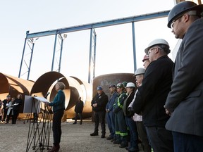 Alberta NDP Leader Rachel Notley announces her party would double incentives for petrochemical and upgrading projects at Cessco in Edmonton, on Wednesday, March 20, 2019.