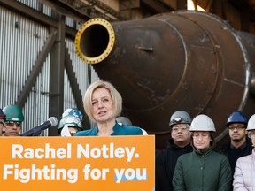 Alberta NDP leader Rachel Notley announces her party would double incentives for petrochemical and upgrading projects from $3.6 billion to $7 billion over the next ten years at Cessco in Edmonton, on Wednesday, March 20, 2019.