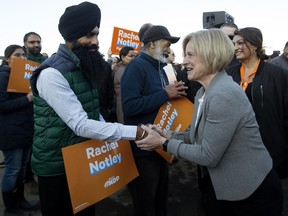 Alberta NDP Leader Rachel Notley walks through the crowd during a campaign stop at Jasvir Deol's Edmonton Meadows campaign office, 5165 55 Ave., in Edmonton Friday March 22, 2019.