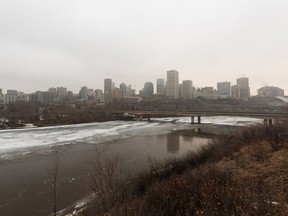 The downtown skyline is seen on a chilly morning from Nellie McClung Park in Edmonton, on Tuesday, March 26, 2019.