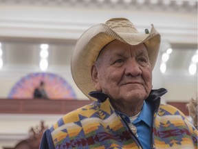 An original work of art by renowned artist Alex Janvier was unveiled in the legislative assembly chamber on Monday, March 18. The work, titled Sunrise and Sunset, was donated by the Alberta Union of Provincial Employees.