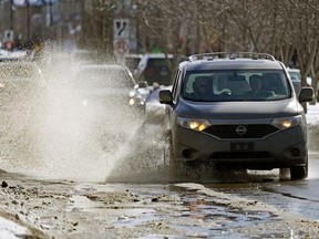 Temperatures of 4C degrees in the sunshine created sloppy driving conditions in Edmonton on Tuesday March 12, 2019.