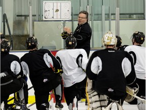 Brandon Wheat Kings Owner, General Manager, and Head Coach Kelly McCrimmon leads a team practice at Clareview Recreation Centre, in Edmonton Alta. on Tuesday March 29, 2016.