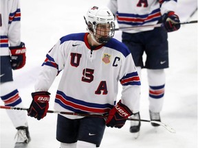 USA's Jack Hughes plays against Bowling Green in Plymouth, Mich., on November 21, 2018.