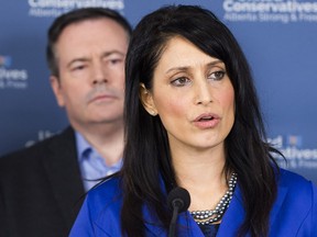 United Conservative deputy leader Leela Aheer and leader Jason Kenney announce details of the UCP plan to support victims of sexual violence on Friday, March 8, 2019, in Edmonton.