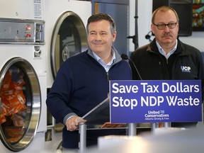 United Conservatves, Jason Kenney speaks to media about cutting more wasteful spending by the NDP in Calgary on Wednesday March 13, 2019. Darren Makowichuk/Postmedia