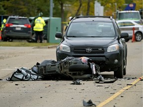 The 58-year-old female driver of a Suzuki Burgman scooter was killed in a collision with a GMC SUV on Friday, Sept. 14, 2018.