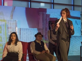 Cari Ahlstrom as Joseph Pulitzer in the Cappies performance of Newsies at J. Percy Page High School on March 12, 2018. Shaughn Butts / Postmedia