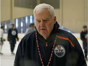 Edmonton Oilers head coach Ken Hitchcock at team practice in Edmonton on Friday February 8, 2019.