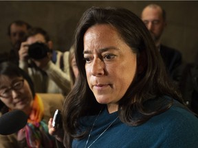 Jody Wilson-Raybould speaks with the media after appearing infront of the Justice committee in Ottawa on February 27, 2019.