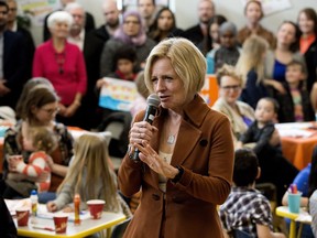 Alberta NDP Leader Rachel Notley announces her party's election platform during a campaign event at the Belgravia Community League, 11540 73 Ave., in Edmonton Sunday March 31, 2019.