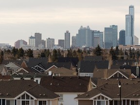 Homes and the downtown skyline is seen from the Griesbach neighbourhood in Edmonton on April 2, 2019.