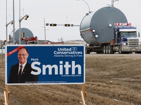 A Mark Smith election sign along Highway 22 outside Drayton Valley. Smith has brought forward a private member's bill introducing recall legislation.
