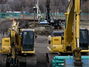 Heavy equipment is on the construction site of the Edmonton Laboratory Clinical Hub, or "Super Lab," east of the South Campus LRT station, 11330 65 Ave., in Edmonton on Wednesday, April 10, 2019.