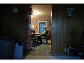 Eric Bishop sits in the kitchen of his east Edmonton home, on Thursday, April 11, 2019. He and his wife Jean Bishop are about to lose their home of 52 years to foreclosure. Realtor Ken Morrison has started a Gofundme campaign to save the couples' home.