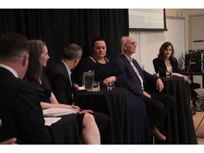 A panel of public health experts discuss the opioid crisis at the U of A Chancellor's Forum on Monday, April 8, 2019.