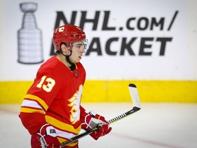 Calgary Flames star Johnny Gaudreau against the visiting Edmonton Oilers on April 6, 2019, at the Scotiabank Saddledome.