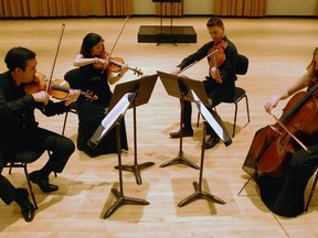 (From left) Ewald Cheung, Virginie Gagné, Kerry Kavalo and Kathleen de Caen make up the Polyphonie String Quartet, performing at the C'Mon Festival, which runs from July 12-14 in The Studio at the Winspear