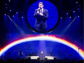 Michael Bublé sings to the crowd on Monday, April 15 at Rogers Place .