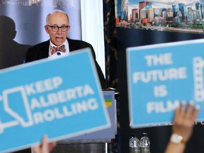 Alberta Party Leader Stephen Mandel makes a campaign announcement in support of better tax incentives for Alberta's film industry at the Fairmount Palliser Hotel in Calgary.