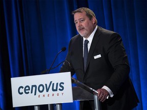 President and CEO of Cenovus Alex Pourbaix addresses shareholders at the company's annual meeting in Calgary, Wednesday, April 24, 2019.THE CANADIAN PRESS/Todd Korol ORG XMIT: TAK103