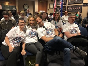 St. Gabriel parents and school supporters gather at an Edmonton Catholic school board meeting April 17, 2019, where the board decided to close the Capilano-area elementary school.