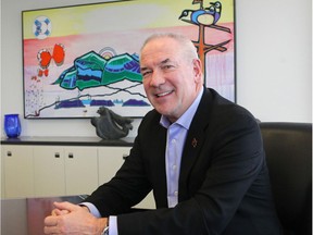 Suncor Energy CEO Steve Williams speaks in the company's downtown Calgary headquarters on April 25, 2019, days before his retirement.