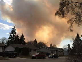 The RCMP said Monday, April 22, a grass fire burning southwest of Biggar, Sask. is "out of control." Photo taken in Biggar by Laurie Larson and posted to Twitter.