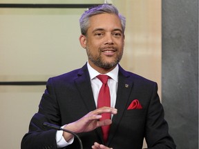 Alberta Liberal Party Leader David Khan at the party leaders debate held at CTV Edmonton studios on Thursday, April 4, 2019. Only the Liberal Party has talked about introducing a provincial sales tax during the election campaign.