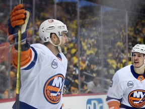 Isles’ Jordan Eberle (left) says he would have prefered to avoid a 10-day break between action. New York and Carolina open their series on Friday night. (GETTY IMAGES)