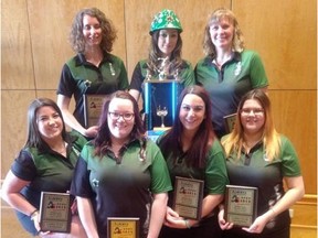 The Edmonton 5 Pin Bowlers' Association women's team that took top spot at the provincial championships in Red Deer and will represent Alberta at the national tournament.