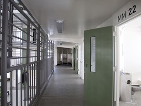 Cells are seen in one of the Edmonton Remand Centre's common areas.