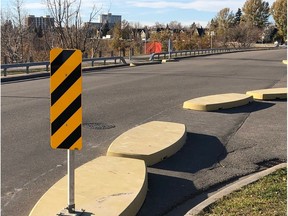 The City of Calgary is using cheap, pre-cast concrete curbs to calm traffic on its collector roads. This could be part of a City of Edmonton response to making the default speed limit 40 km/h.