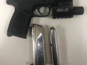 Police seized a 9mm handgun during a traffic stop in Fort Saskatchewan. Supplied