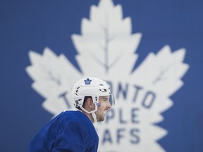 Toronto Maple Leafs centre John Tavares looks up ice during practice in Toronto on Monday, April 8, 2019. The Maple Leafs take on the Boston Bruins in the first round of the Stanley Cup playoffs.