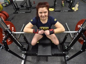 Teresa Parsons is a powerlifter and is heading in June to the World Power Lifting Championships in Sweden, working out in the 	Evolve Strength North gym in Edmonton, April 3, 2019.